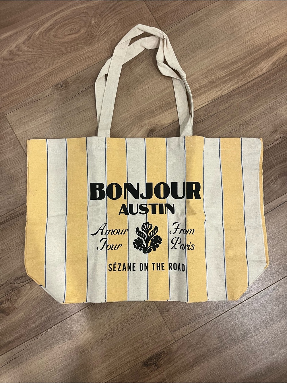 Sézane Yellow and Cream Striped Canvas Tote